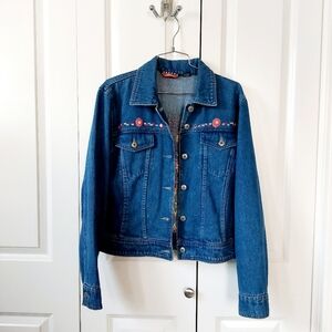 80s Boho Embroidered Mirror Denim Jacket Medium Agapo Trucker Hippie‎